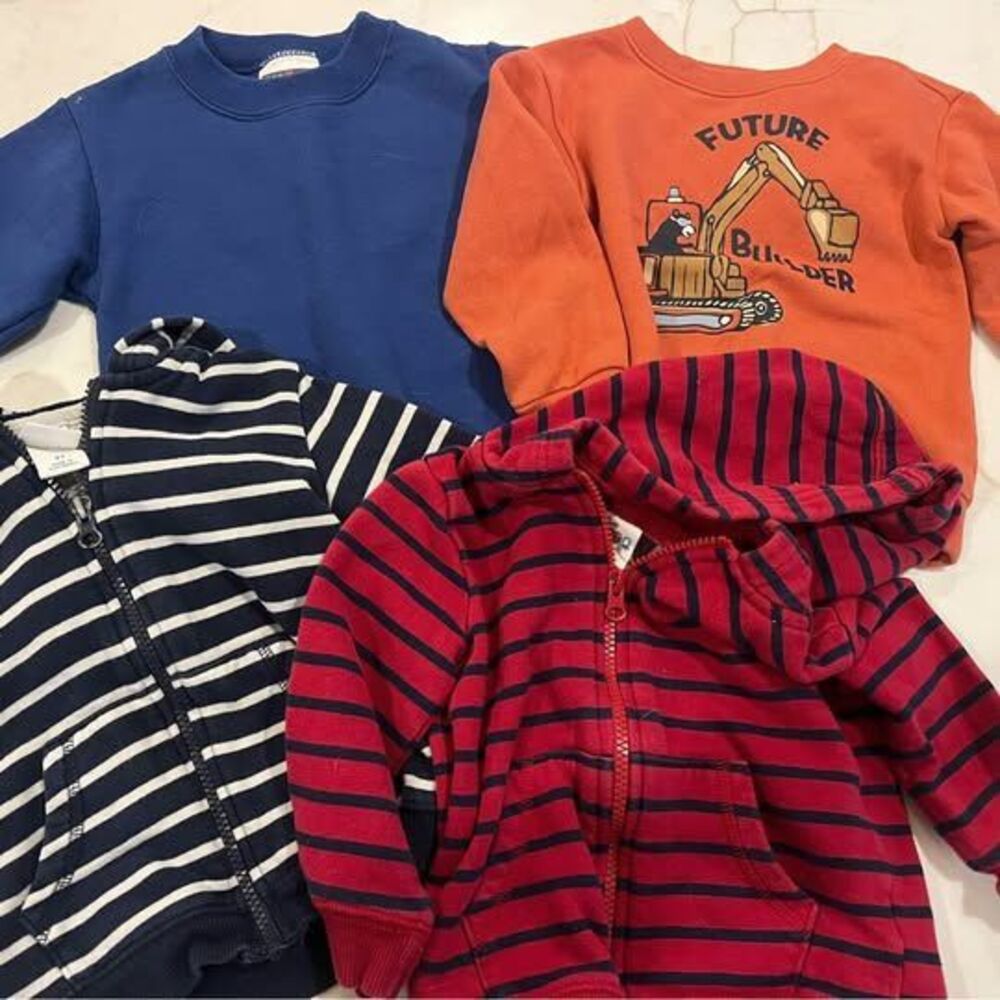 Boys 2T Sweatshirt Hoodie Lot 4 Pc Garanimals Circo Zip Up Striped Construction